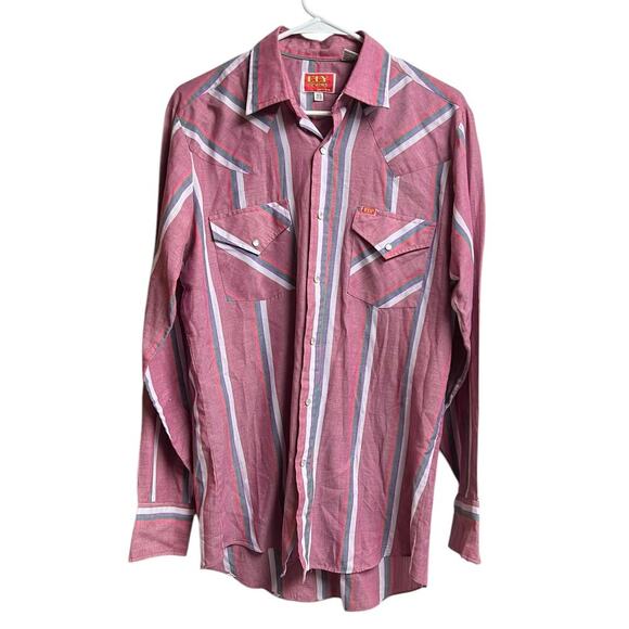ELY PLAINS Men's Western Shirt Stripe Pearl Snap Button Up 15.5 34/35 - Picture 1 of 11